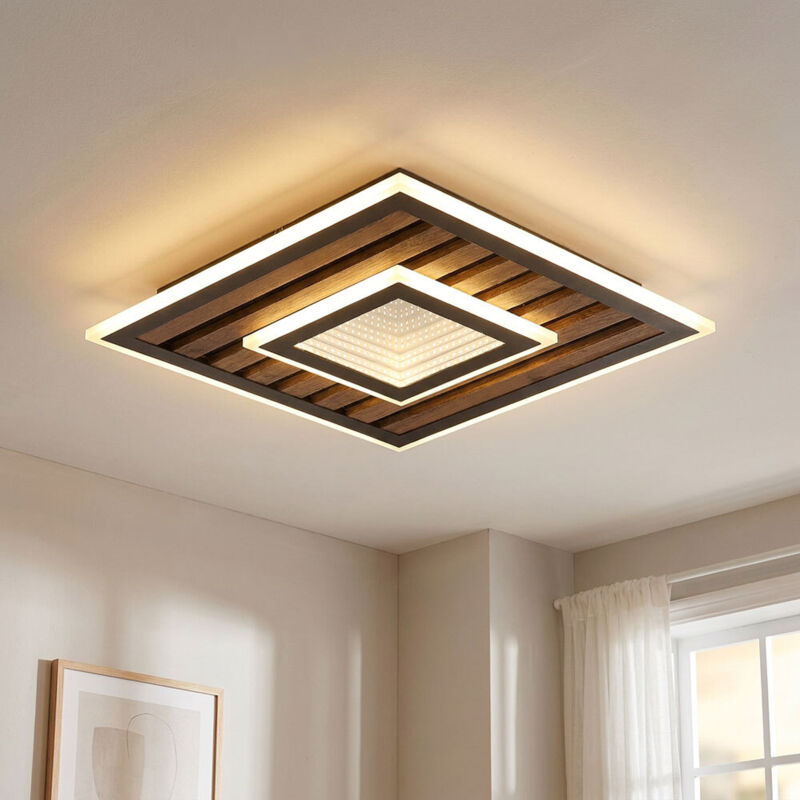 Globo Lighting - Plafonnier plafonnier bois luminaire chambre carré noir led