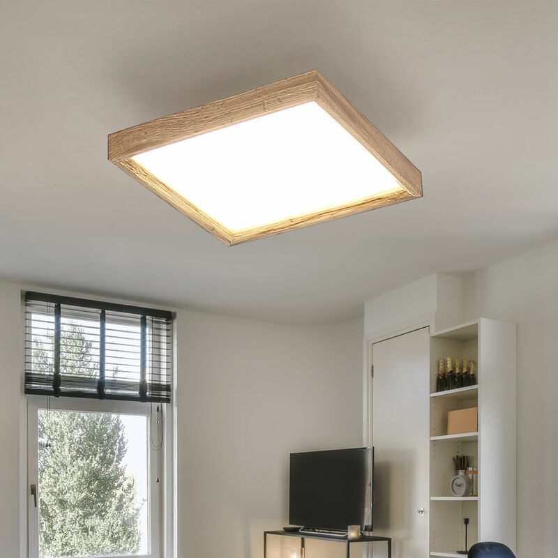 Plafonnier plafonnier bois plafonnier led bois salon, lampe lumière du jour cct contrôle aspect bois, style campagnard métal opale, 1x led 12W 850Lm