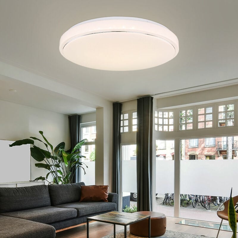 Plafonnier Plafonnier chambre lampe salle à manger, effet étoile fonction mémoire cct, anneau en métal chromé opale, 1x led 32W 3000Lm blanc