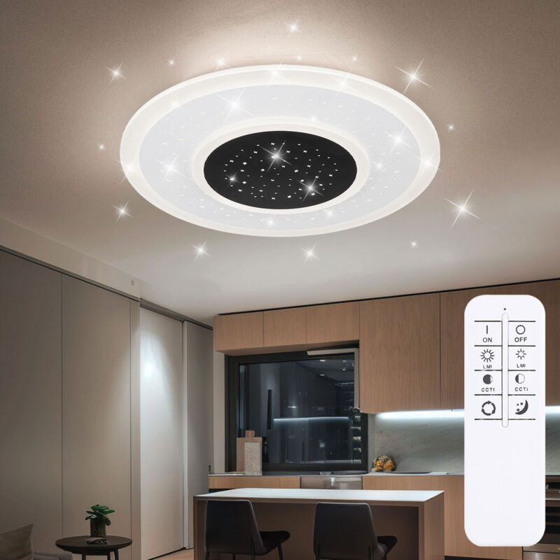 Etc-shop - Plafonnier plafonnier chambre à coucher salon, télécommande veilleuse mémoire dimmable, métal blanc opale, 1x led 44W 2083Lm 2700-6000K,