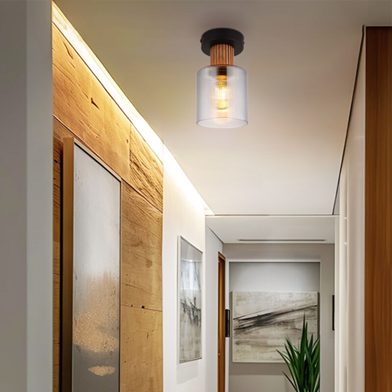 Globo Lighting - Plafonnier plafonnier chambre lumière 1 flamme lampe en bois verre fumée