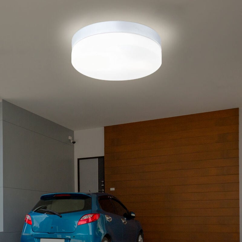 Plafonnier plafonnier éclairage extérieur balcon lampe cave éclairage terrasse, IP44 2 flammes, verre opale argent, 2x douilles E27, DxH 24x6,5cm