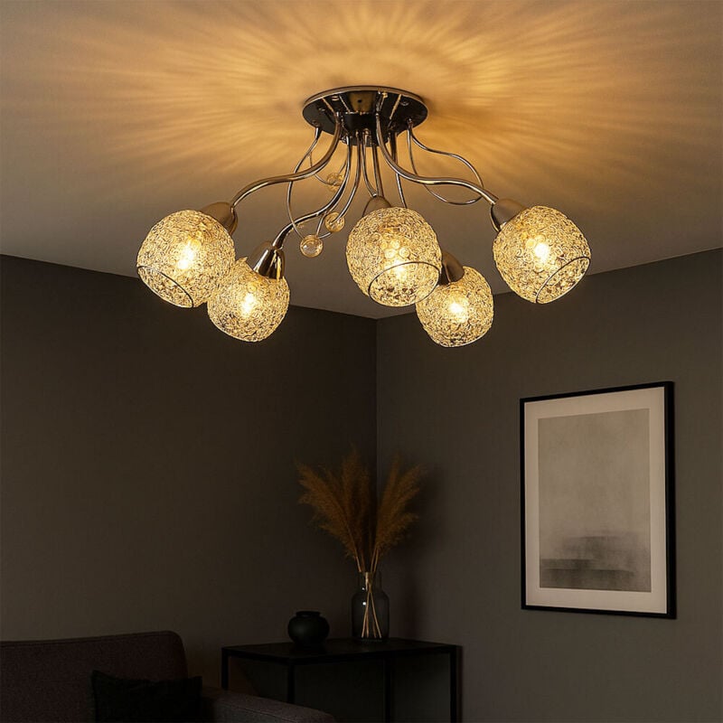 Plafonnier plafonnier cristal lumière chambre lampe salon cristal décor 5 ampoules, cristaux acryliques métal clair argent chrome, 5x douilles E14,