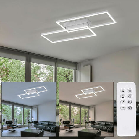 Plafonnier Plafonnier design lampe chambre à coucher télécommande dimmable veilleuse contrôle CCT, métal blanc mat, 1x LED 27 Watt 3100lm blanc chaud-lumière du jour, LxlxH 60,5x32,5x6,5 cm
