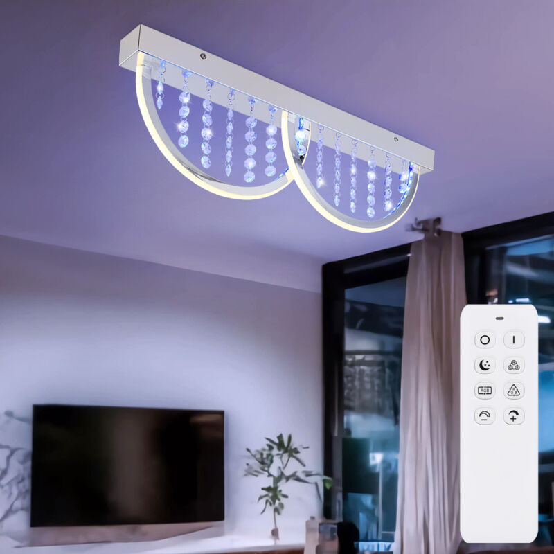 Plafonnier plafonnier design lampe cuisine dimmable télécommande veilleuse fonction mémoire RVB, métal cristaux K5 opale chromé, 1x LED RVB 14 watts Plafonnier plafonnier design lampe cuisine dimmable télécommande veilleuse fonction mémoire RVB, métal cristaux K5 opale chromé, 1x LED RVB 14 watts
