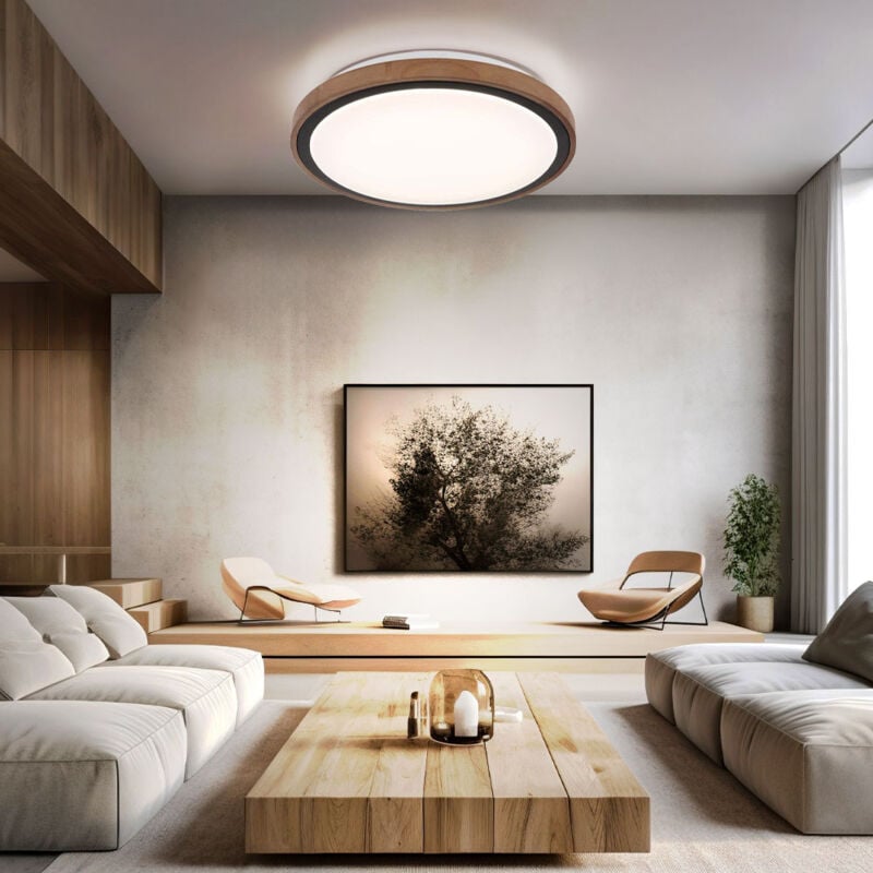 Globo Lighting - Plafonnier Salon Plafonnier Salle à manger Chambre à coucher, métal acrylique bois alu brun, fonction mémoire cct, led 18W 843Lm