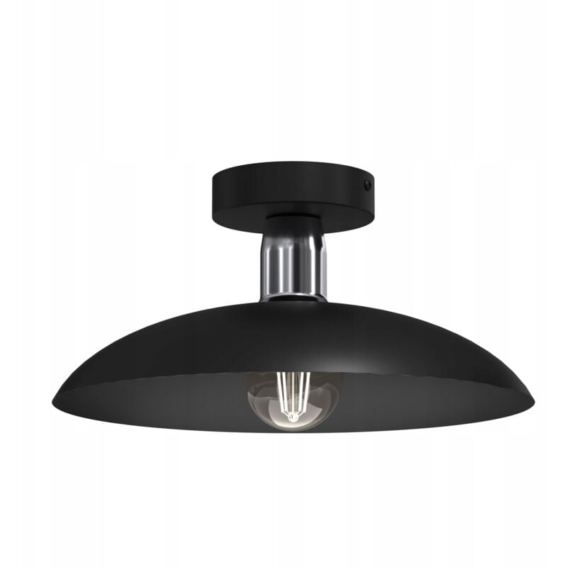 Plafonnier, plafonnier, E27, abat-jour en métal chromé noir