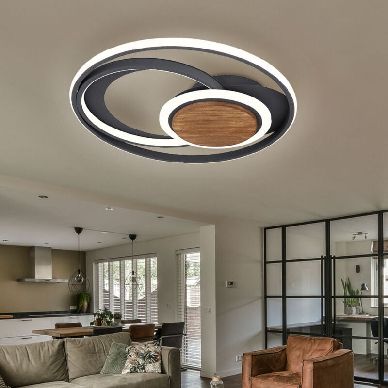 Globo - Plafonnier plafonnier en bois Lampe de salon led Plafonnier au design rond, métal, graphite marron foncé, 45W 1500lm 3000K, DxH 49,5x8 cm