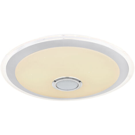 Plafonnier plafonnier lampe de chambre à coucher, haut-parleur télécommande effet arc-en-ciel dimmable ciel étoilé CCT app control, chrome, 1x LED 24W 1500Lm 2700-6500K, DxH 43x10.5cm