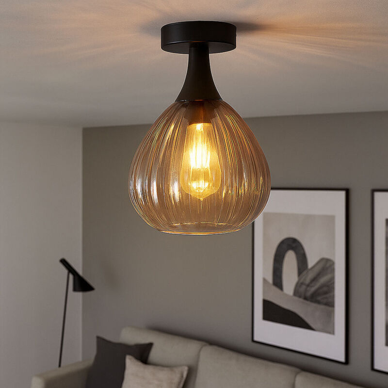 Plafonnier plafonnier lampe de couloir lampe de salon en verre fumé noir h 27,5 cm