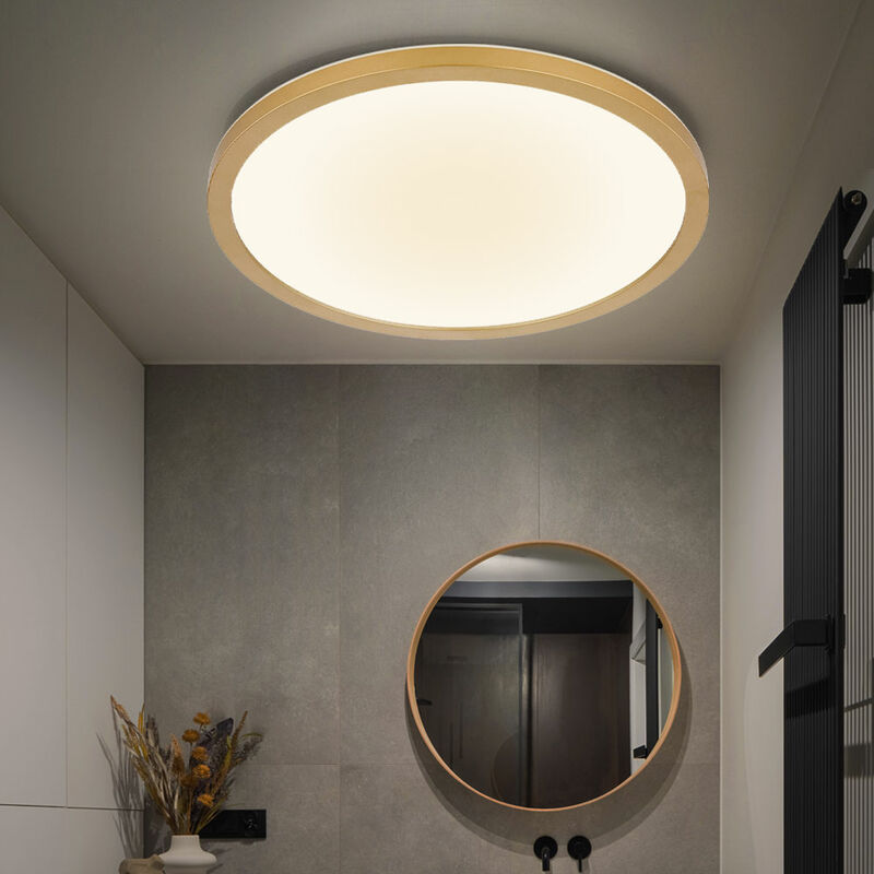Plafonnier salle de bain lampe de salon Plafonnier moderne rétroéclairage led, IP44, laiton opale, 1x led 24W 2300lm 3000K blanc chaud, DxH 42x2,5 cm