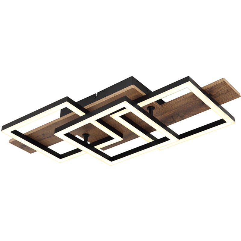 Plafonnier led en bois Lampe de salon Carrés, mdf métal, 24W 1300Lm blanc chaud, LxLxH 58x33x8,5 cm