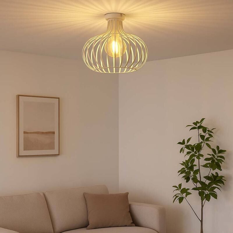Plafonnier plafonnier lampe de salon E27 grille industrielle sable h 35 cm