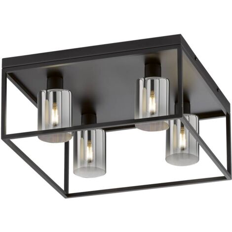 Plafonnier plafonnier lampe de salon lampe de chambre lampe de salle à manger, métal fumé noir, 4 ampoules carrées E14, H 20,5 cm
