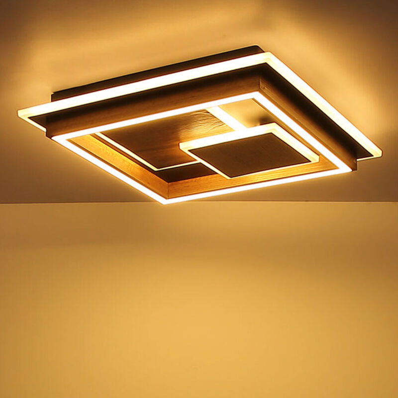 Globo - Plafonnier plafonnier lampe de salon lampe de salle à manger, 3 niveaux, aspect bois mdf métal opale noire, led 32W 1600Lm blanc wam, LxPxH