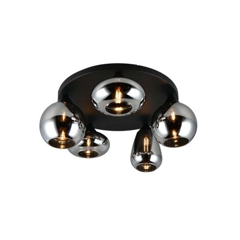 Plafonnier plafonnier lampe de salon métal noir mat verre gris D 63,5cm