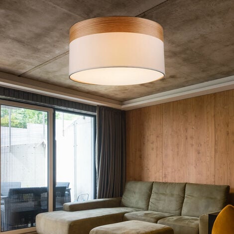 Plafonnier plafonnier lampe de salon rond bleu bois textile beige, métal, tissu, 1x E27, DxH 40x25 cm, salle à manger