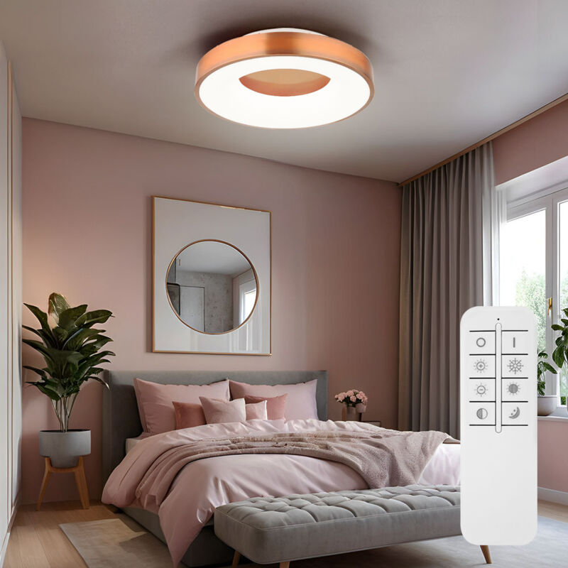 Globo Lighting - Plafonnier plafonnier lampe de salon rond couleur cuivre cct lumière du jour avec télécommande, métal blanc opale, variateur de