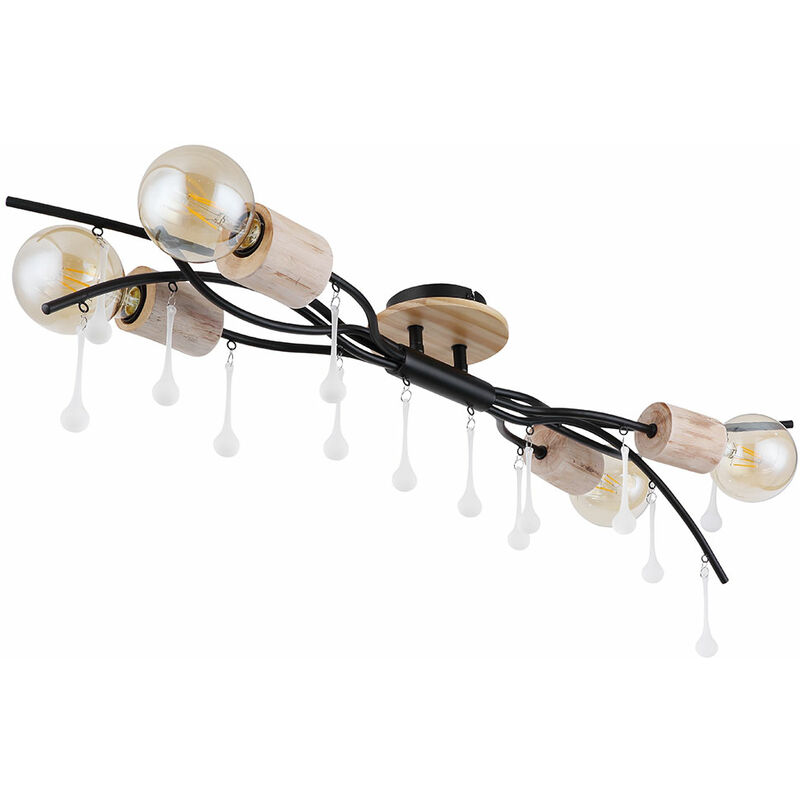 Image of Etc-shop - Plafonnier plafonnier lampe en bois lampe de salon lampe en bois chambre à coucher, tiges de verre satiné bois noir naturel, 4x douilles