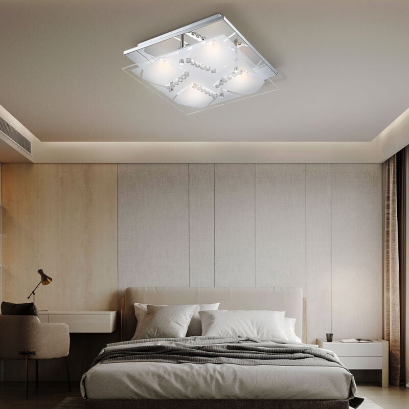 Plafonnier plafonnier lampe en cristal lampe de salon lampe de salon, cristaux de verre chromé clair, led 4W 1600Lm blanc chaud, LxlxH 30x30x8,4cm