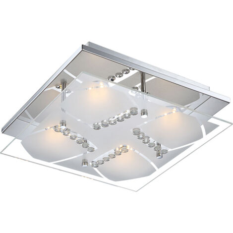 Plafonnier plafonnier lampe en cristal lampe de salon lampe de salon, cristaux de verre chromé clair, LED 4W 1600Lm blanc chaud, LxlxH 30x30x8,4cm