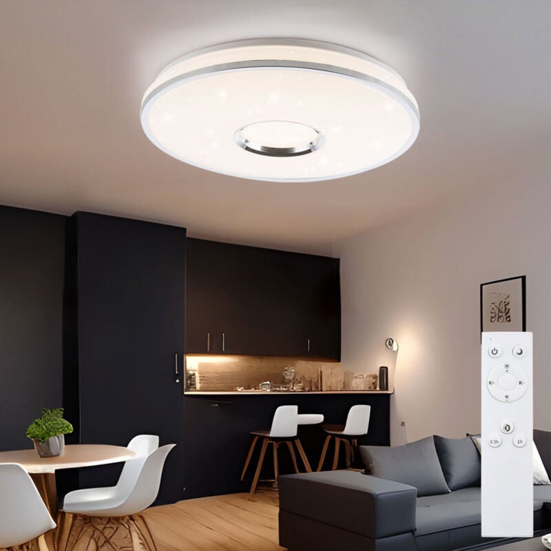 Plafonnier plafonnier lampe étoile en métal, chrome, IP20, télécommande, dimmable, couleurs fixables, 1x led 60 watt 4800 lumens blanc chaud à la