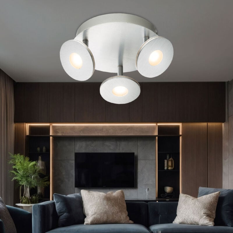 Globo Lighting - Plafonnier Plafonnier led à 3 lampes, spot lumineux de salon orientable, aluminium brossé plastique opale, 3x 6W 3x 420lm blanc