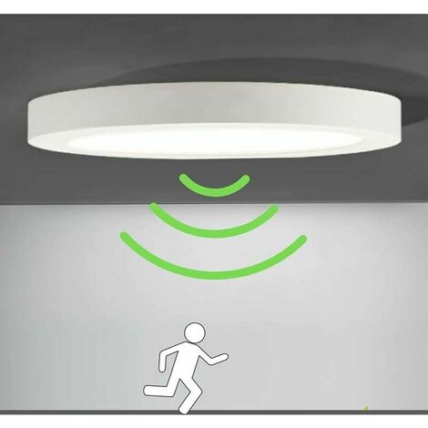 Plafonnier Plafonnier LED avec Détecteur de Mouvement Lampe de Lumière Automatique pour Extérieur Balcon Garage Entrée Couloir Luminaire rond Facile à Installer Lampe de Plafond 6000K B