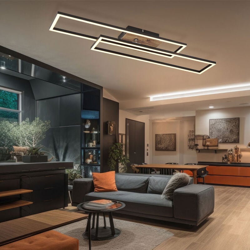 Globo Lighting - Plafonnier salle à manger lampe de salon lampe de chambre lampe de cuisine, métal noir aluminium mdf aspect bois, mobile, led 30W