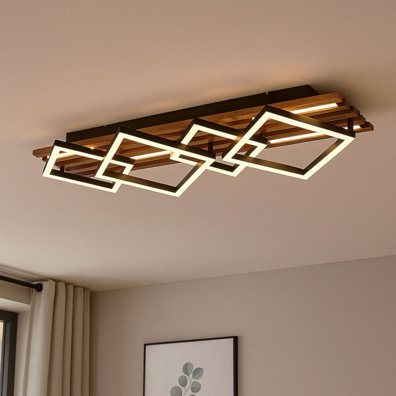 Plafonnier plafonnier LED lampe de salon noir 3 niveaux lampe en bois L 83 cm
