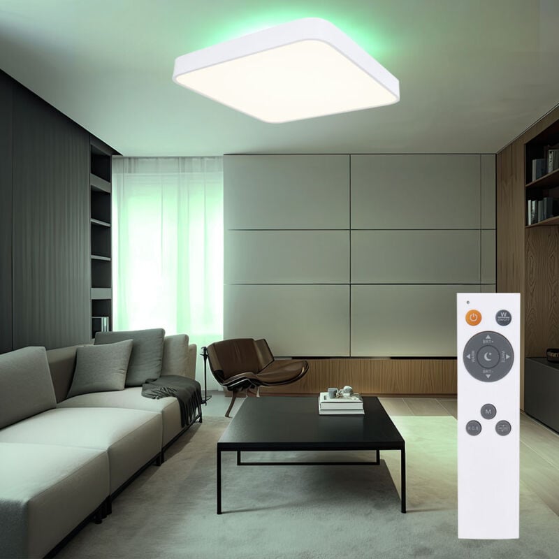 Plafonnier plafonnier led télécommande dimmable changement de couleur fonction mémoire rétroéclairage circuit cct, métal, 48W 2500lm 3000-6000K l 73