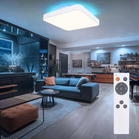 Plafonnier plafonnier LED télécommande dimmable changement de couleur fonction mémoire rétroéclairage circuit CCT, métal, 48W 2500lm 3000-6000K L 73 cm