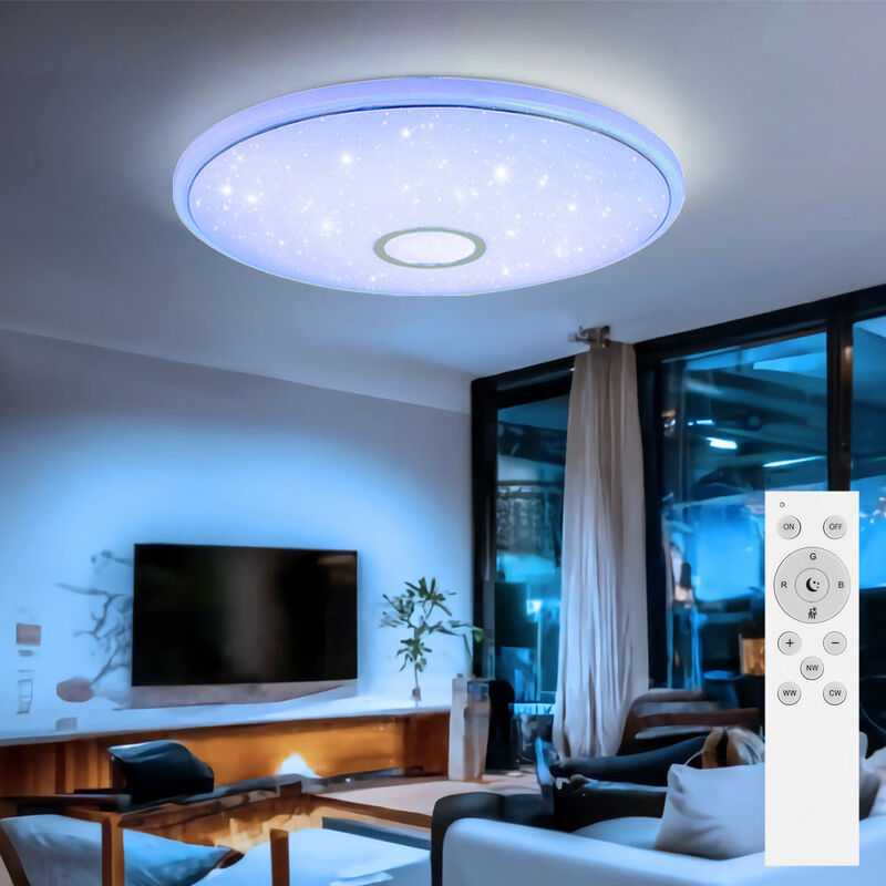 Plafonnier plafonnier lumière de salon, application et commande vocale minuterie cct changeur de couleur rvb, led 30W 2400Lm blanc chaudblanc froid,
