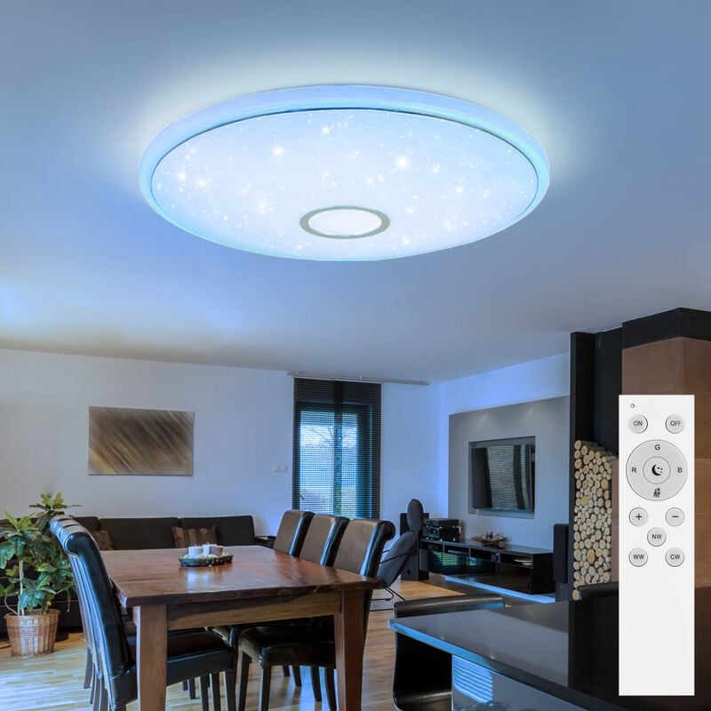 Plafonnier plafonnier lumière de salon, application et commande vocale minuterie cct changeur de couleur rvb, led 30W 2400Lm blanc chaudblanc froid,