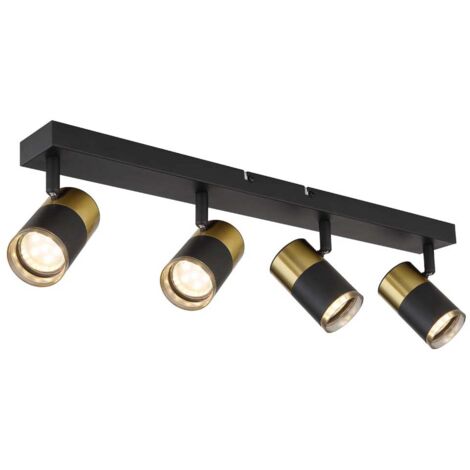 Plafonnier plafonnier noir-cuivre spot en aluminium orientable à 4 lampes