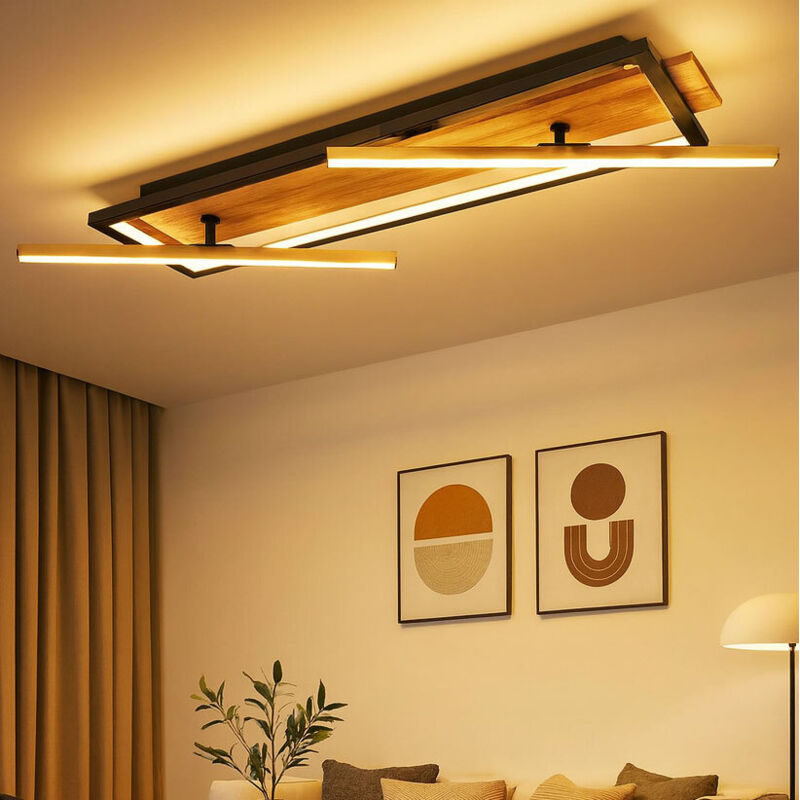 Plafonnier plafonnier orientable et orientable 2x spots LED laiton aspect bois L 81 cm Plafonnier plafonnier orientable et orientable 2x spots LED laiton aspect bois L 81 cm