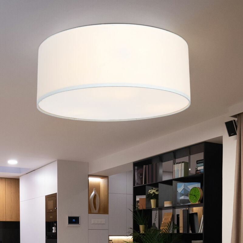 Plafonnier plafonnier salle à manger rond textile blanc lampe de salon 3 flammes moderne, cache blanc, 3x E27, DxH 40 x 16,5 cm