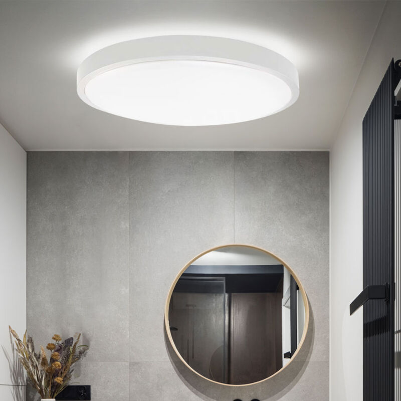 Plafonnier plafonnier salle de bain lampe de salon lampe de couloir lampe de chambre, plastique blanc, IP44, 1x LED 36W 3820Lm 3000K blanc chaud, D