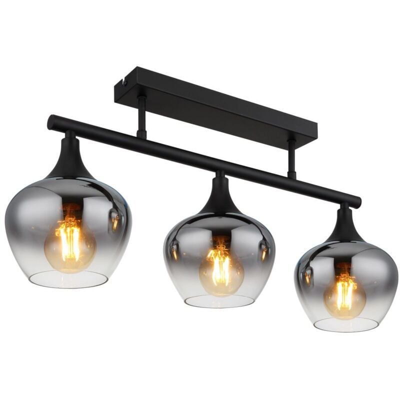 Globo - Plafonnier plafonnier salon 3 lampes verre fumé noir mat E27