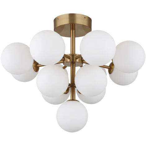 Plafonnier plafonnier salon clair boules de verre doré 13 ampoules D 56 cm