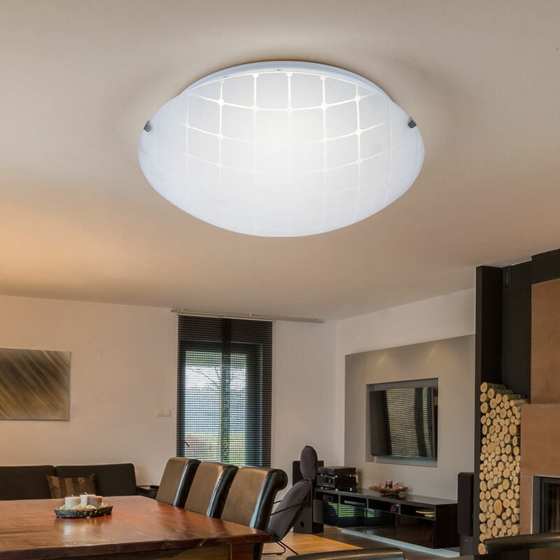 Plafonnier plafonnier salon lampe de couloir lampe de chambre, verre chromé opale, led 8W 600Lm blanc chaud, DxH 25x7,5cm