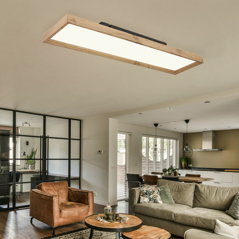 Plafonnier plafonnier salon lampe en bois chambre à coucher, fixation couleur cct, aspect bois maison de campagne blanc, 1x led 24W 1500Lm