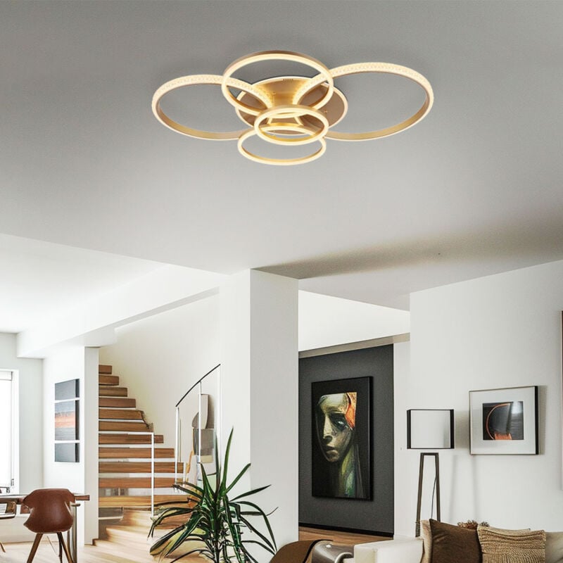 Globo Lighting - Plafonnier plafonnier salon led anneaux couleur champagne l 110 cm