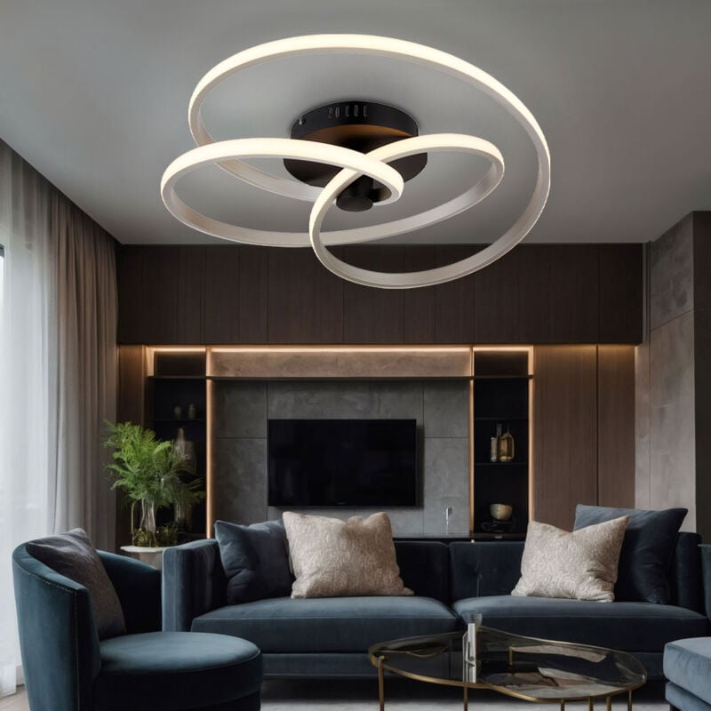 Plafonnier led noir argent design plafonnier incurvé moderne, opale, 40W 2500Lm 3000K blanc chaud, d 50 cm