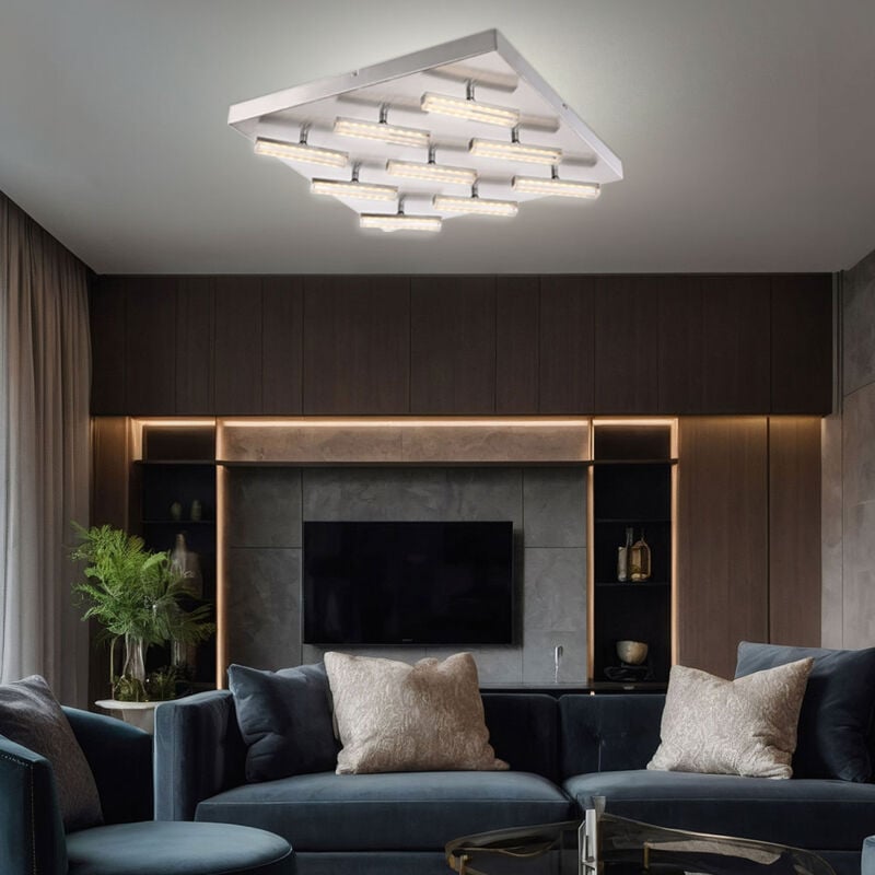 Globo Lighting - Plafonnier plafonnier salon lumière chambre à coucher, 9 spots d'ampoule mobiles, nickel satiné mat, led 2,9W 1665Lm blanc chaud,