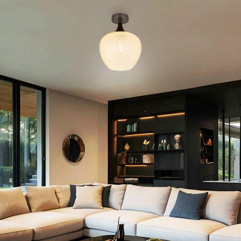 Globo Lighting - Plafonnier plafonnier salon lumière E27 abat-jour en verre noir chrome d 24 cm