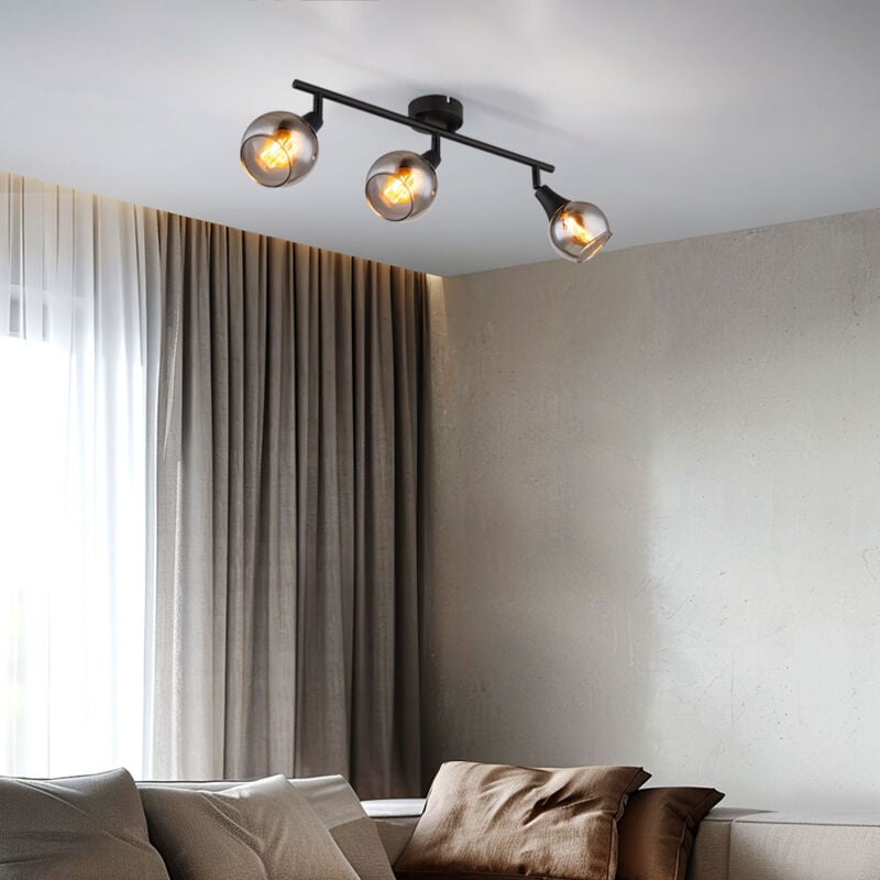 Globo Lighting - Plafonnier plafonnier salon lumière salle à manger lampe chambre lumière, métal verre noir fumée couleur, 3 ampoules E14, l 45 cm