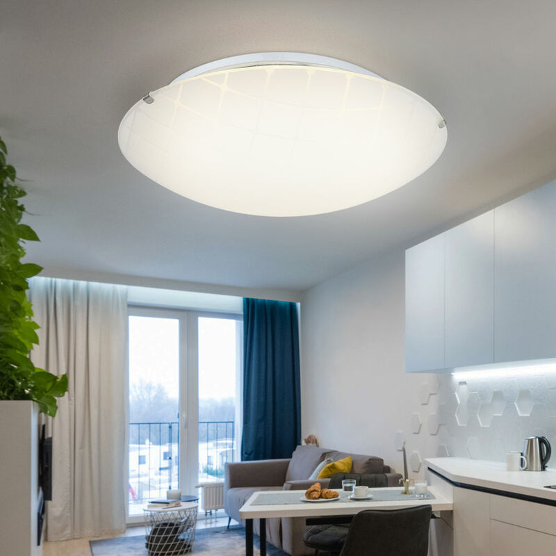 Plafonnier plafonnier salon lumière salle à manger lampe, salon chrome verre opale, led 12W 900Lm blanc neutre, DxH 30x10cm