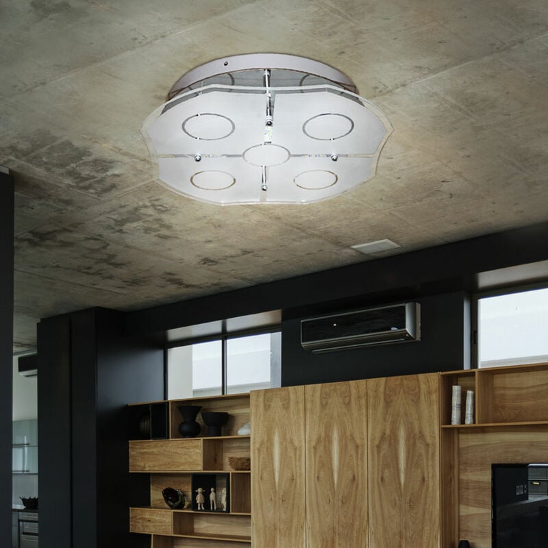 Plafonnier plafonnier salon plafonnier verre argenté abat-jour partiellement dépoli, verre métal chromé, 1x led 24 w 1400Lm blanc chaud, LxPxH