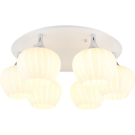 Plafonnier plafonnier salon verre clair blanc à motif chromé 6xE27